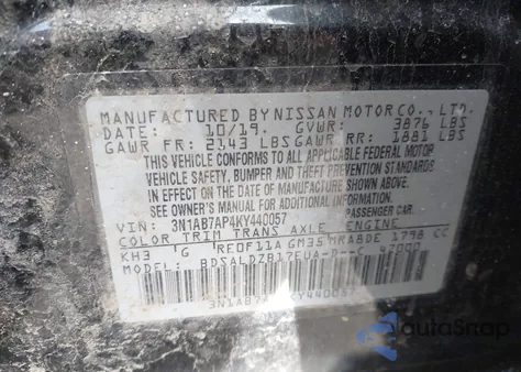 2019 Nissan Sentra Sv z USA, uszkodzony, nr VIN 3N1AB7AP4KY440057